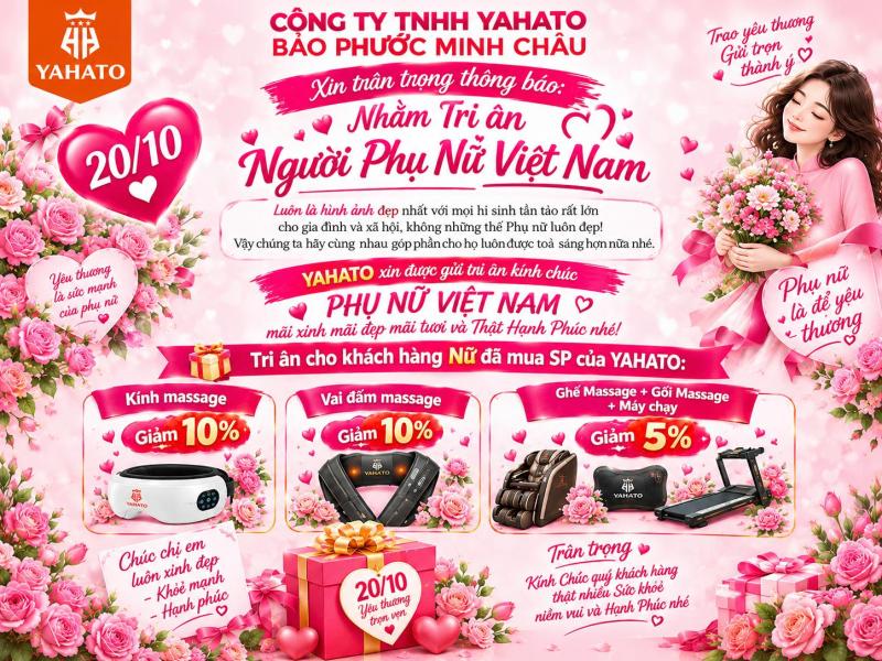   
          YAHATO Tri Ân Khách Hàng Nữ Nhân Ngày 20/10 – Ưu Đãi Đặc Biệt,...